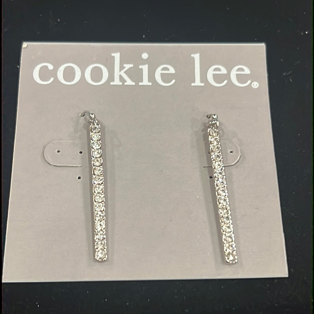 Silver Toned Genuine Crystal Dangling Earrings by Cookie Lee #91130
